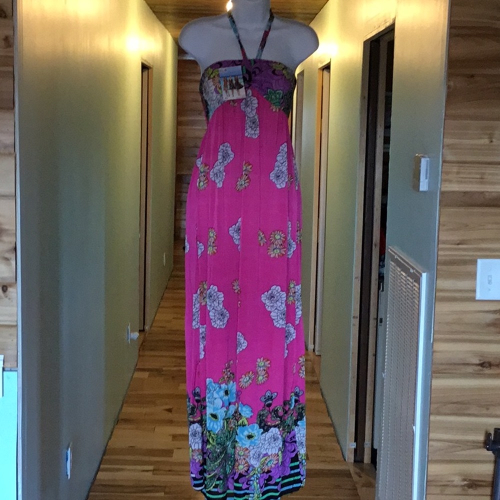 Vibrant Pink Floral Maxi Dress